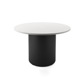 RAPIDLINE ROUND DRUM BASE TABLE 1200 X 730MM NATURAL WHITE TOP AND BLACK PC FRAME