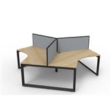 RAPIDLINE DELUXE INFINITY 120 DEGREE WORKSTATION LOOP LEG 3 PERSON WITH SCREEN 2866W X 730MM NATURAL OAK TOP  BLACK PC FRAME