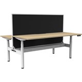 RAPIDLINE HALO PLUS DOUBLE SIDED WORKSTATION WITH SCREEN AND CABLE TRAY 1800MM NATURAL OAK TOP  WHITE FRAME  BLACK SCREEN