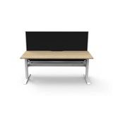 RAPIDLINE BOOST STATIC SINGLE SIDED WORKSTATION WITH SCREEN AND CABLE TRAY 1800MM NATURAL OAK TOP  WHITE FRAME  BLACK SCREEN