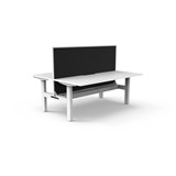 RAPIDLINE BOOST STATIC DOUBLE SIDED WORKSTATION WITH SCREEN AND CABLE TRAY 1500MM NATURAL WHITE TOP WHITE FRAME BLACK SCREEN