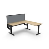 RAPIDLINE BOOST STATIC CORNER WORKSTATION WITH SCREEN 1500 X 1500MM NATURAL OAK TOP  BLACK FRAME  GREY SCREEN