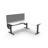 RAPIDLINE BOOST STATIC CORNER WORKSTATION WITH SCREEN 1500 X 1500MM NATURAL WHITE TOP  BLACK FRAME  GREY SCREEN