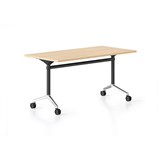RAPIDLINE TYPHOON FLIP TOP TABLE 2100 X 750MM NATURAL OAK AND BLACK PC POLISHED ALUMINIUM FRAME