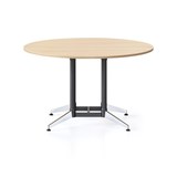 RAPIDLINE TYPHOON MEETING TABLE ROUND 1500 X 750MM NATURAL OAK AND BLACK PC POLISHED ALUMINIUM FRAME