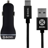 MOKI CAR CHARGER AND SYNCHARGE BRAIDED CABLE USBA TO USBC 900MM BLACK
