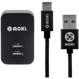 MOKI WALL CHARGER AND SYNCHARGE BRAIDED CABLE USBA TO USBC 900MM BLACK