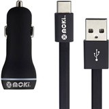 MOKI CAR CHARGER AND SYNCHARGE CABLE USBA TO USBC 900MM BLACK