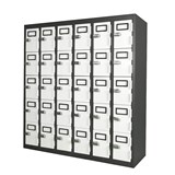 STEELCO PHONE LOCKER 30 DOOR 900 X 225 X 940MM GRAPHITE RIPPLIE CARCASS AND WHITE SATIN DOORS