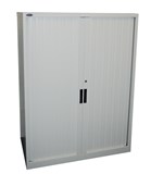 STEELCO TAMBOUR DOOR CABINET 3 SHELVES 1320H X 900W X 463D MM WHITE SATIN