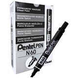 PENTEL N60 PERMANENT MARKER CHISEL 55MM BLACK BOX 12