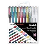 PENTEL K110 HYBRID DUAL METALLIC GEL INK PEN 10MM STANDARD ASSORTED COLOURS PACK 10