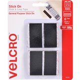 VELCRO BRAND   STICKON HOOK AND LOOP RECTANGLES 25 X 50MM BLACK PACK 6