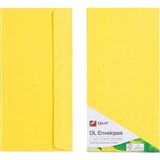QUILL DL COLOURED ENVELOPES PLAINFACE STRIP SEAL 80GSM 110 X 220MM LEMON PACK 25