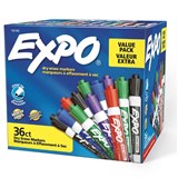 EXPO DRY ERASE MARKER CHISEL ASSORTED PACK 36