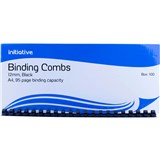 INITIATIVE PLASTIC BINDING COMB ROUND 21 LOOP 12MM A4 BLACK BOX 100