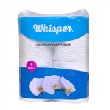 WHISPER PREMIUM TOILET TISSUE ROLL 2PLY 275 SHEETS WHITE CARTON 48