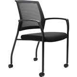 URBIN 4 LEG MESH BACK ARMCHAIR CASTORS BLACK FRAME BLACK SEAT
